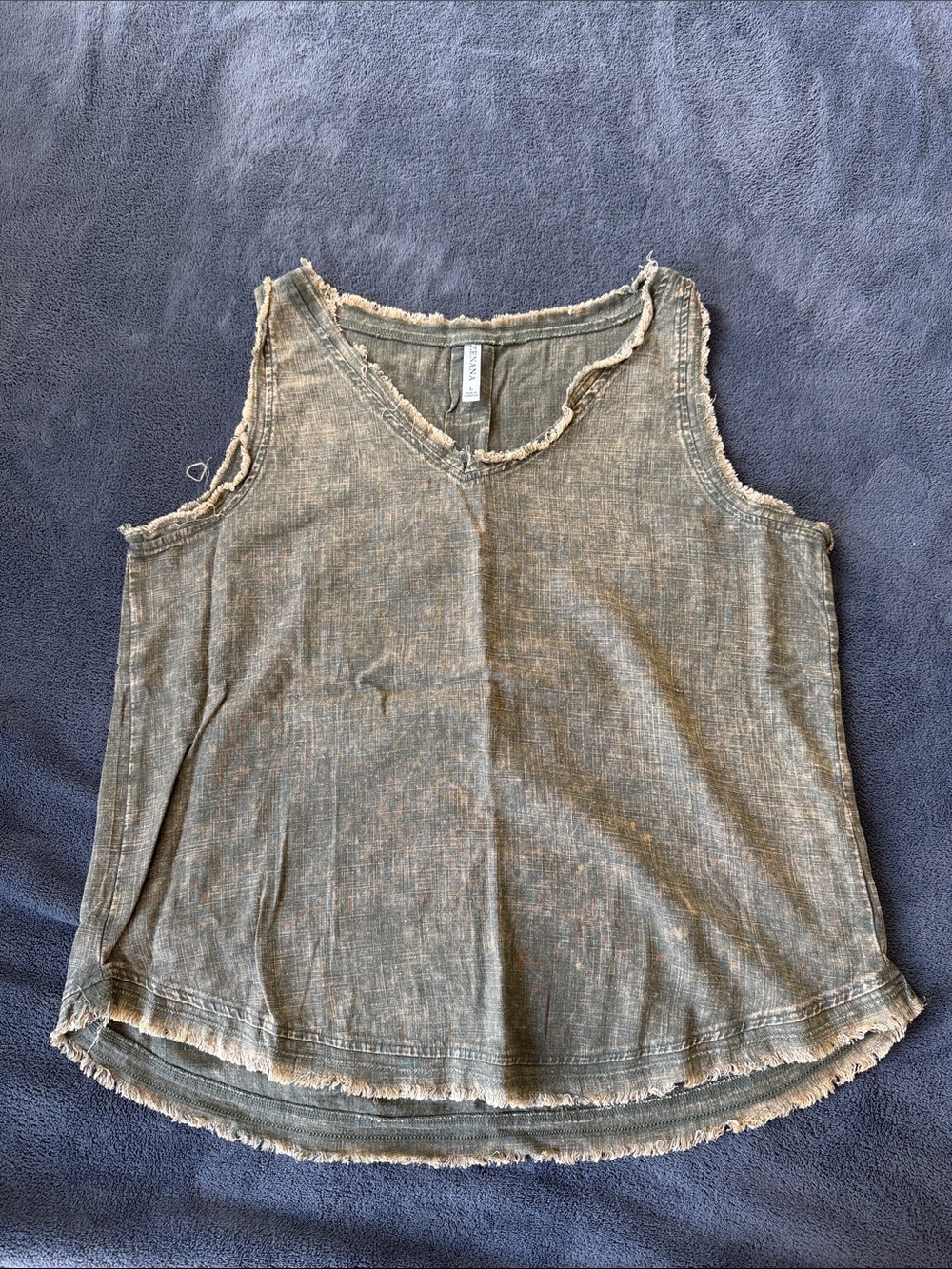 Zenana Outfitters Olive Green Washed Tank with Raw-Edge Trim